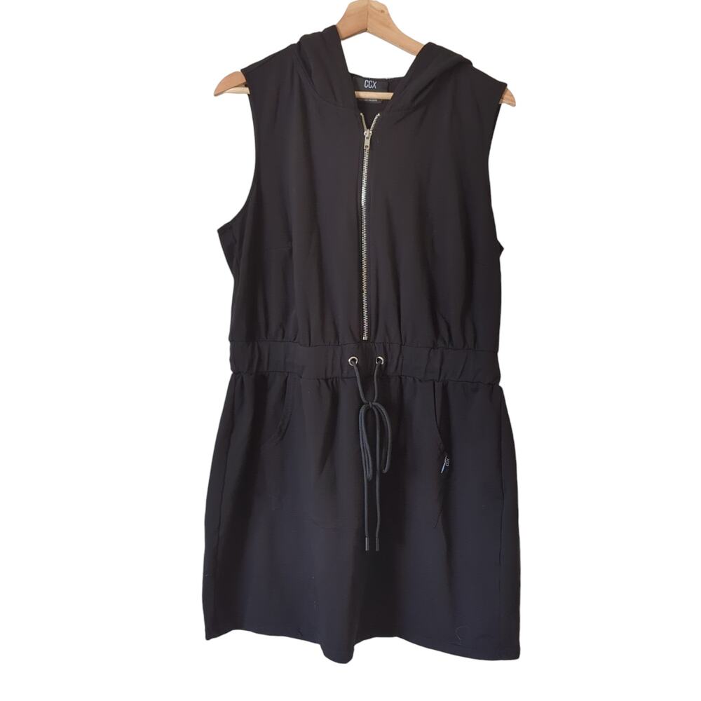CCX City Chic Athletic Dress Womens 12 Sporty Hooded Sleeveless Zip Cinch Summer